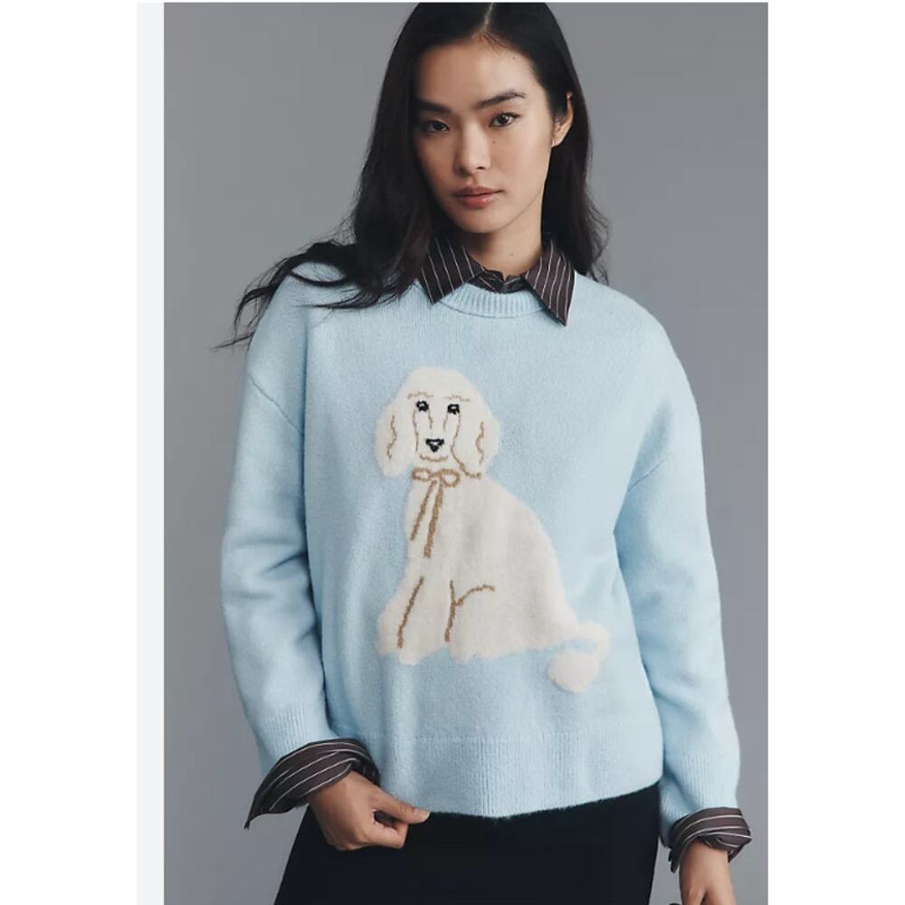 Anthropologie Maeve Crew-Neck Dog Icon Pullover Sweater Medium NEW